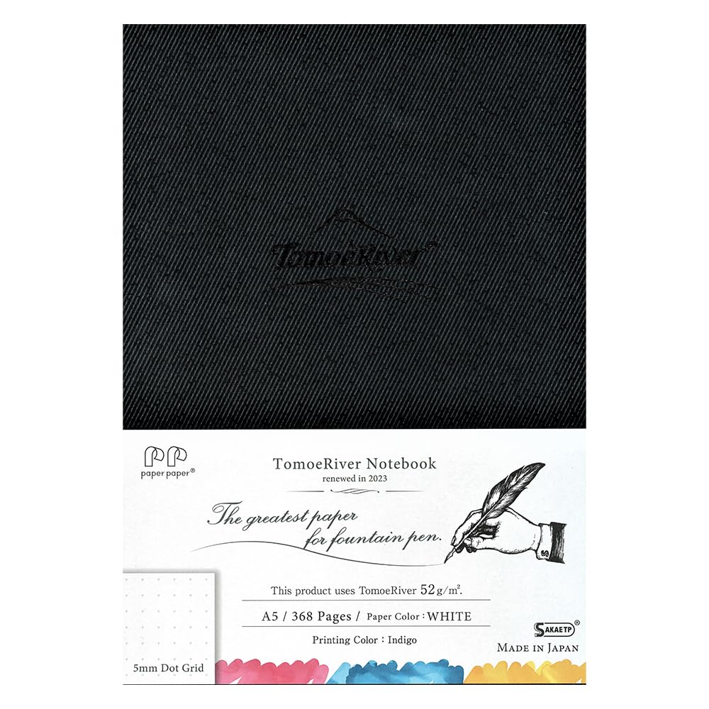 SAKAEテクニカルペーパー Tomoe River FP (52g/m2) Notebook by SANZEN, 5.85" x 8.27", 368 Pages (184-Sheet), Hard Cover, 5mm Dotted, Thread-Bound, White (SR-A5DBW)