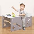 FUNLIO Height Adjustable Toddler Table and Chair Set for Age 1-3, Quality Solid Wood Montessori Table and Chair Set, Weaning Baby Table Chair Set, Easy to Assemble, CPC Certified - Grey