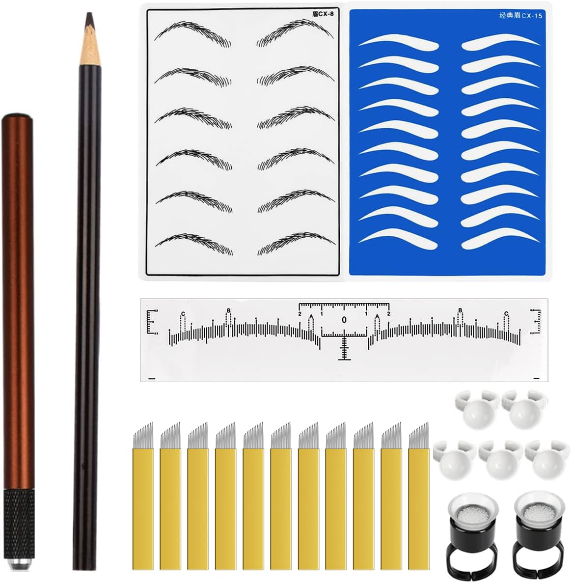 ATOMUS Microblading Tattoo Kit with Practice Skin Eyebrow Tattoo Set Semi Permanent Makeup Set Microblading Eyebrow Training Exercise Tool Kit