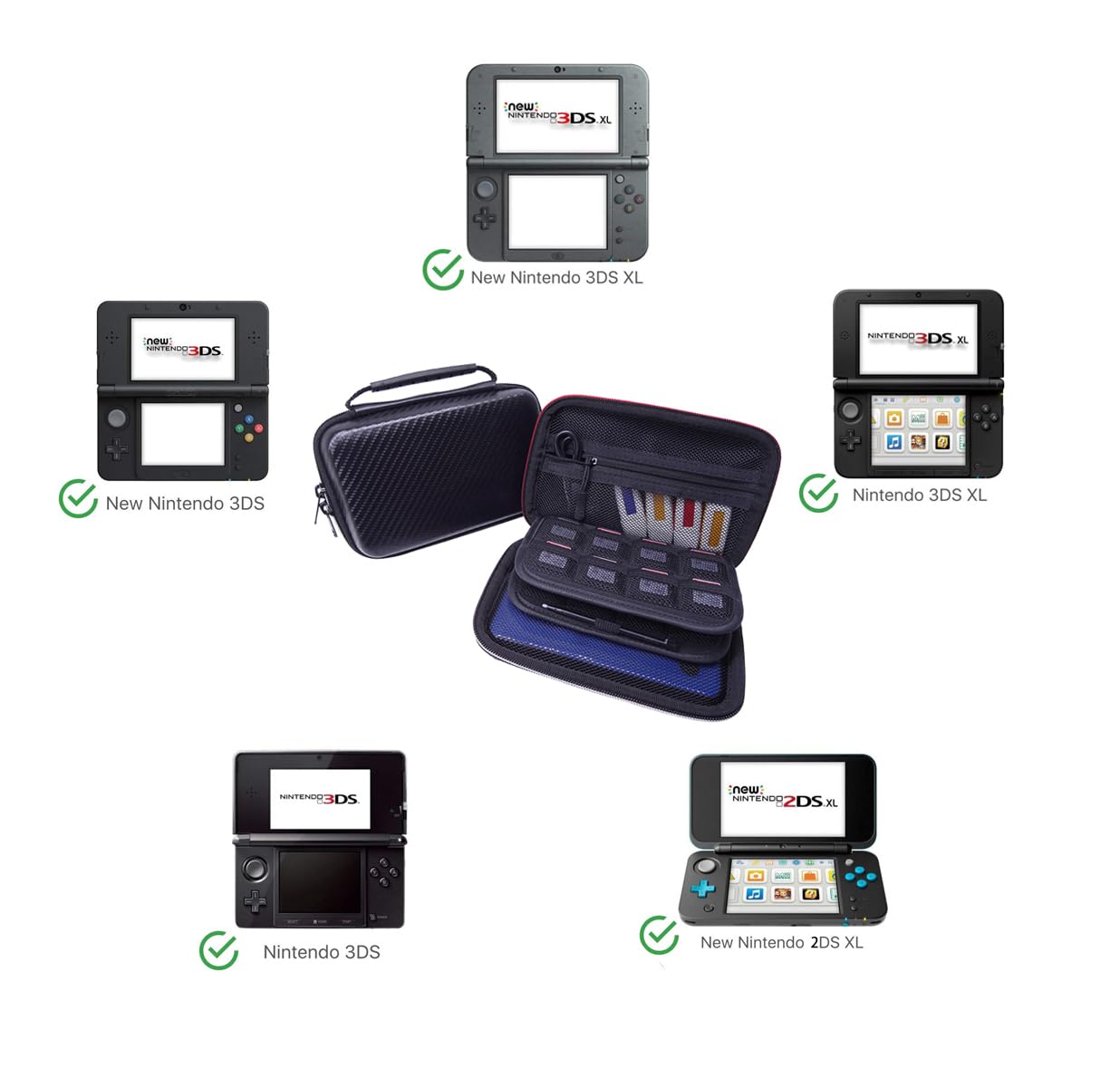 VSEER Carrying Case for New Nintendo NDS XL / NDS 2XL - Hard Protective Travel Case - Black