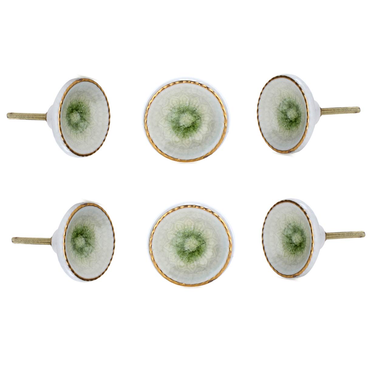 Perilla Home Set of 6 Marrakech Ceramic Light Green Knob Round Small Knobs Kitchen Cabinet Cupboard Glass Door Dressser Wardrobe and Drawers Pull Knob