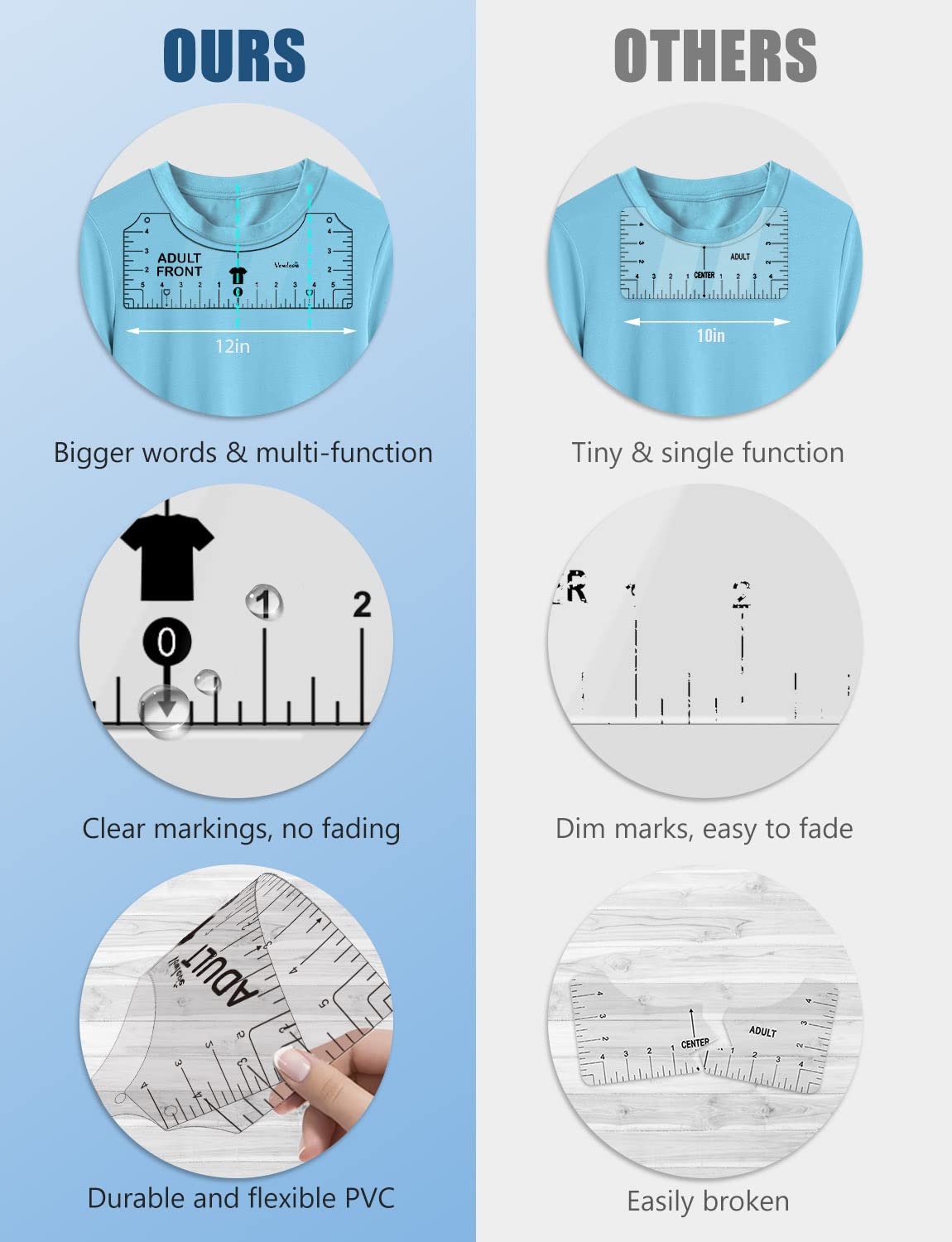 Tshirt Ruler Guide Vinyl Alignment - T Shirt Measure Rulers Guide Shirt Measurement Centering Tool Heat Press Screen Printing Embroidery Accessories Sublimation Blanks Product V-Neck Front Back