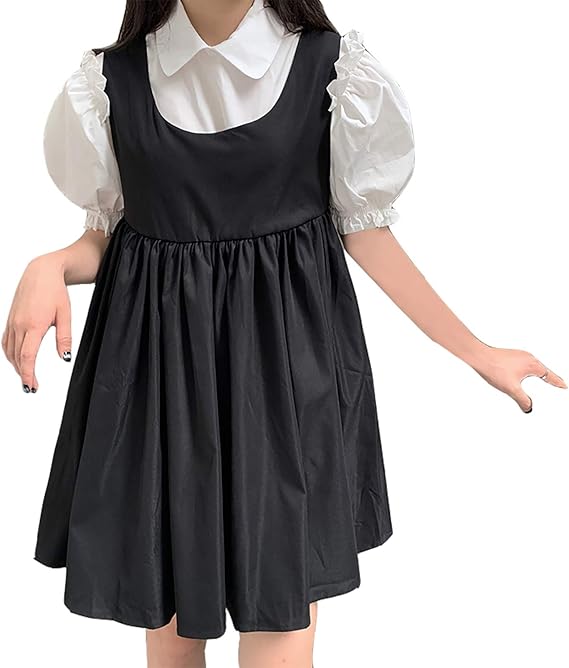 Amazon Co Jp 量産型 ワンピース かわいい 韓国 学院風 夏 セットアップ レディース シャツ つりスカート 森ガール ゆったり Aライン 大きいサイズ 通学 服 ファッション小物