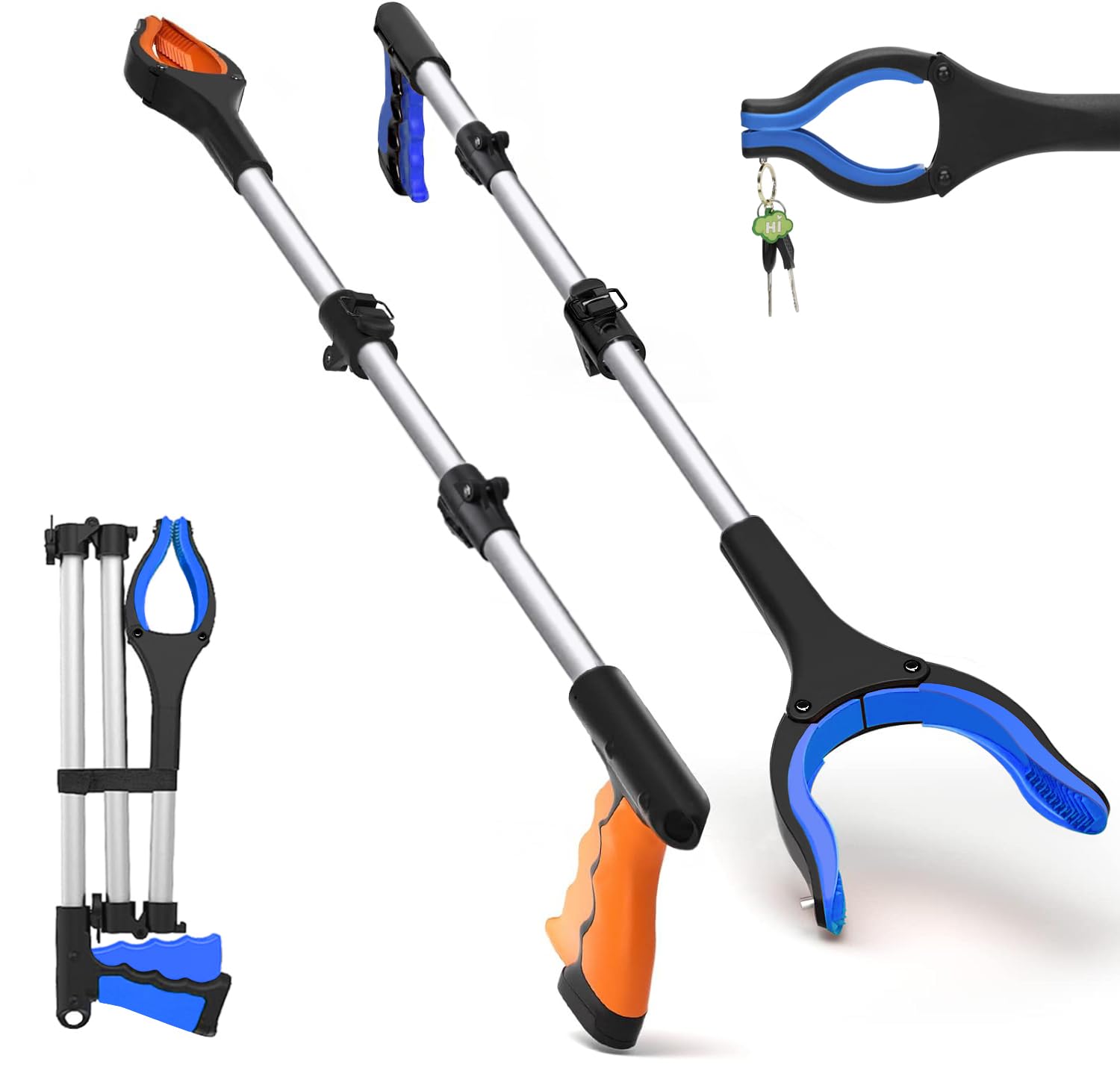 Wiseten 2-Pack Litter Pickers Grabber Stick, 43'' Foldable Lawn Trash Picker Up Grabber, Portable Grabber Stick for Elderly, Grabber Reacher Tool with Magnet, Picker Upper Grabber for Adults Disabled