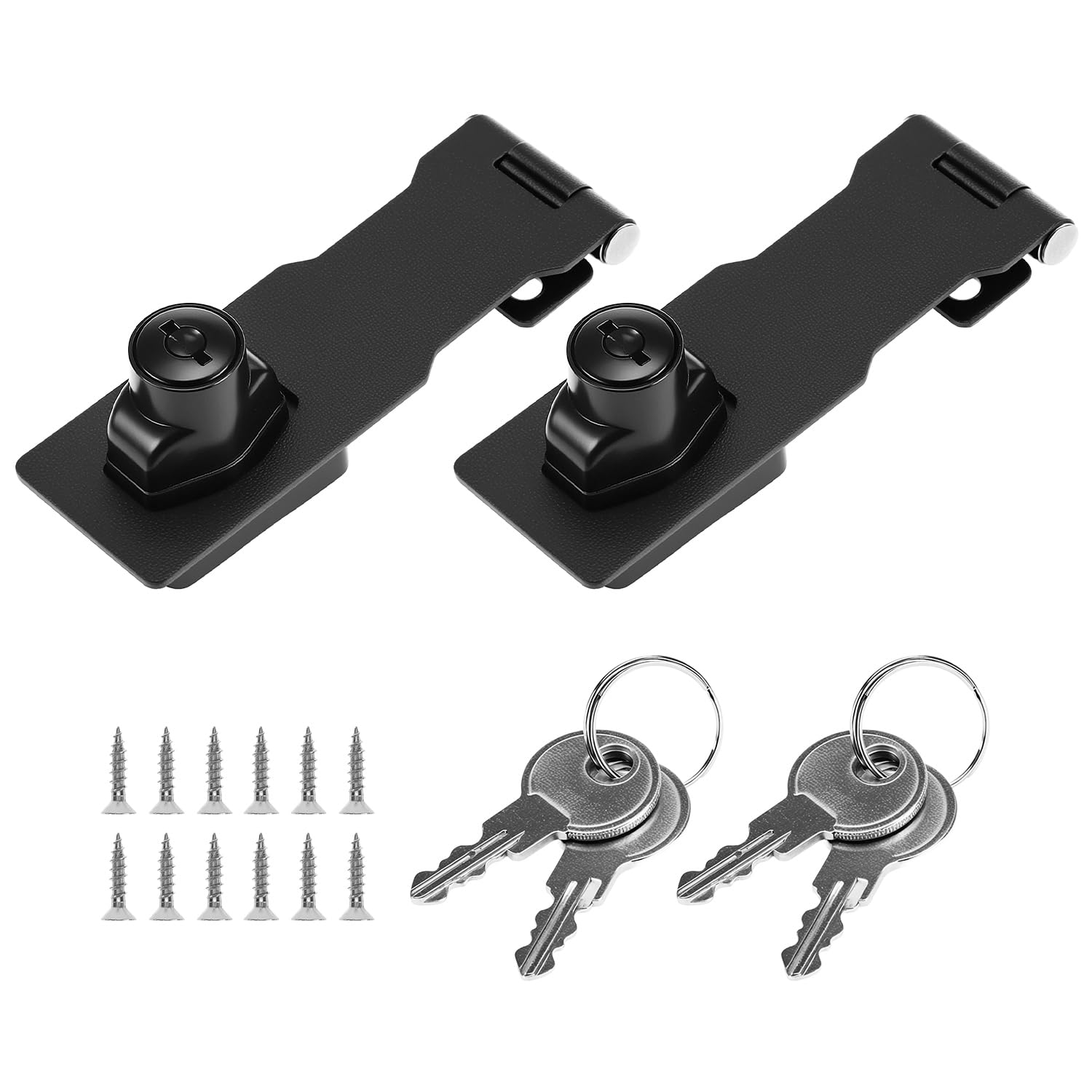 QWORK® Keyed Hasp Locks, Twist Knob Security Hasp for Front Door, Garage, Boxes, Windows, Cabinets, Black, 100mm, 2 Packs