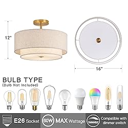 CALOKES 16" Double Drum Gold 3-Light Semi Flush