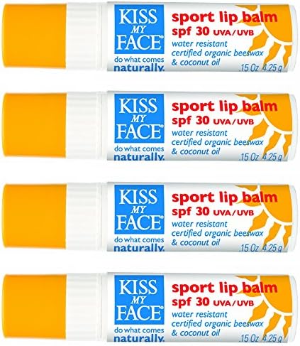 Kiss My Face Organic Sport Natural Sunscreen Lip Balm Stick, SPF 30 UVA/UVB - 4 Pack