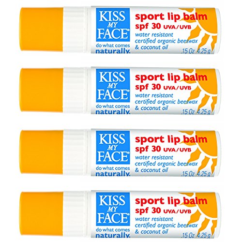 Kiss My Face Organic Sport Natural Sunscreen Lip Balm Stick, SPF 30 UVA/UVB - 4 Pack