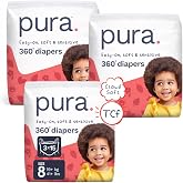 Pura 360&deg; Stretch Diaper Pants Size 8 (41+ lbs) 45 Count | 360&deg; Stretchy Fit, Easy Pull Up &amp; Down, Cloud Soft for Sensitive Skin, Totally Chlorine Free*, Allergy UK Certified