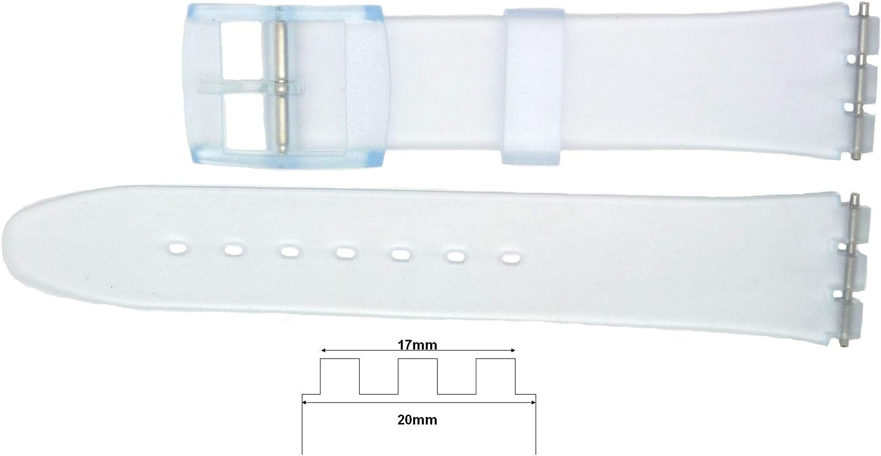 New 17mm (20mm) Sized Replacement Strap, Compatible for Swatch Watch - Clear