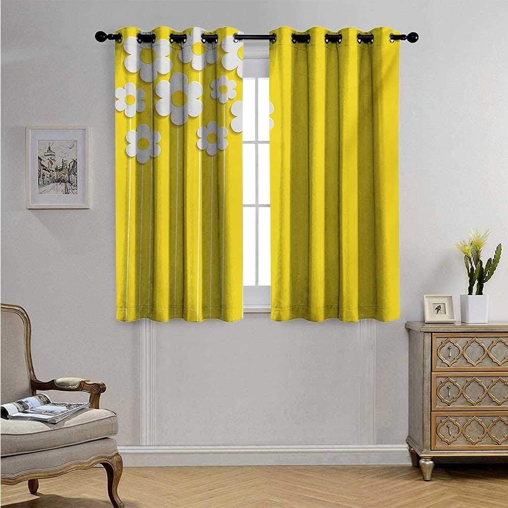 Yellow Decor Curtains by Spring Flowers Daisy Pattern on Clean