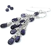 Waterfall Iolite Earrings Dangle Faceted Violet Blue Gemstones Sterling Silver Cascade