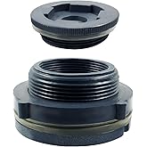 suiwotin 2 Inch NPT2 PVC Bulkhead Fitting with Plug, 1pc | Plastic Water Tank Connector, Threaded Thru-Bulk Pipe Fittings, For Rain Barrels, Aquariums, Ponds, Pools