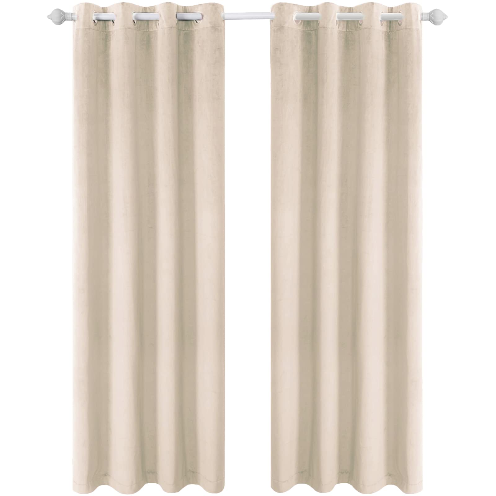 Ystyle 2 Piece Velvet Interior Curtains, 140 x 225 cm, Blackout Curtains Bedroom Modern with Eyelets, Thermal Insulated Cold Curtain for Living Room Living Room, Bedroom, Beige