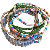 Caiyao 6/7Pcs Colorful Bohemia Stackable Seed Bead Bracelets Handmade Multilayer Rainbow Elastic Beaded Stretch Bracelet Anket Rainbow Vacation Bangle for Women Summer Beach Boho Jewelry Gifts