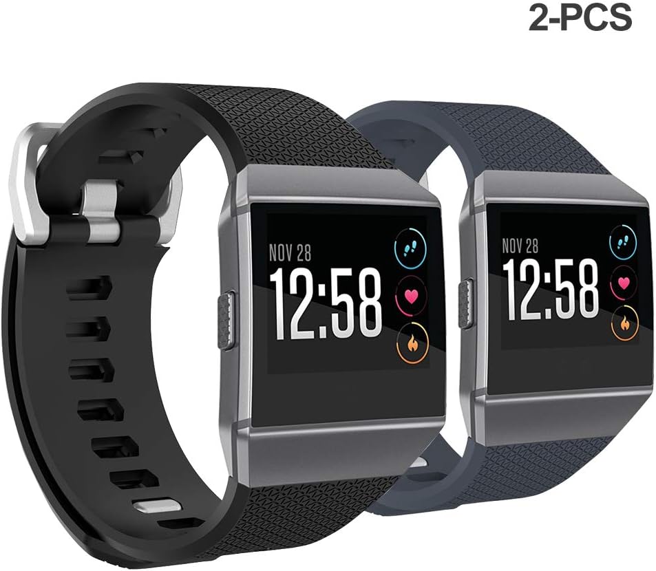 Bossblue Compatible Fitbit Ionic Bands for Women Men Large Small,Soft Silicone Waterproof Breathable Replacement Accessories Sport Strap for Ionic Smartwatch.(Black/Cyan 2 Pack, Large(6.7"-8.4"))