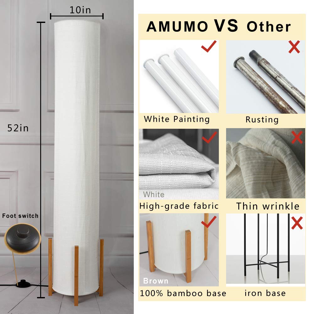 Floor lamp Wello Led Torchiere Floor lamp For Living Room - Tall Standing Lamp For Bedrooms office - Dimmable Modern Floor lamps – Asian Nature Bamboo Frame, Fabric Shade Light- White