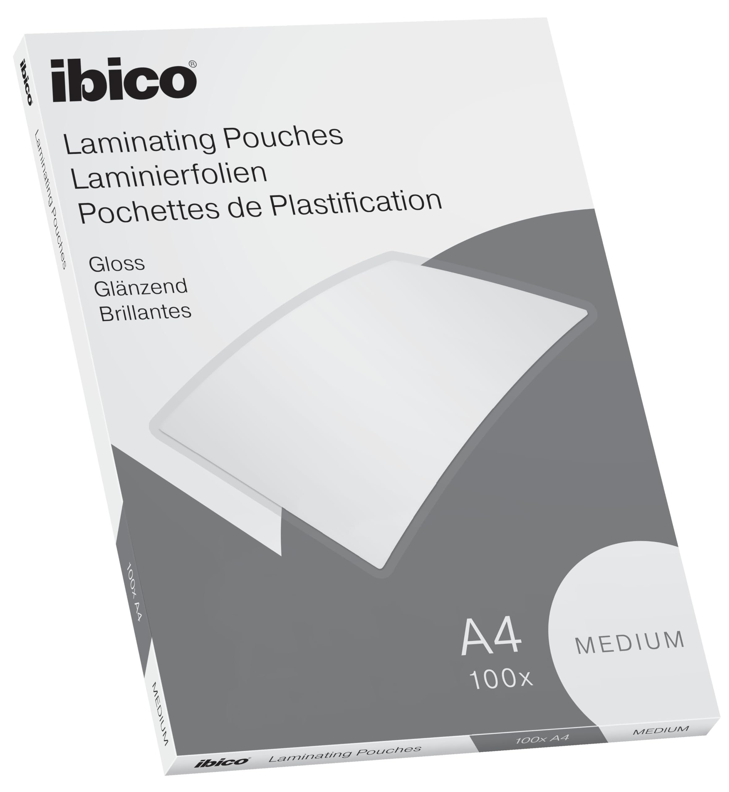 Ibico Basics A4 Laminating Pouches, Medium Weight, High Document Protection & Durability, Pack of 100, Gloss Finish, Crystal Clear, 627309