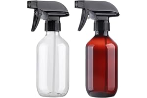 KREMORV Plastic Spray Bottles Clear and Brown Refillable Container Empty Spray Bottle 10oz/300ml Adjustable Head Sprayer and Stream for Cleaning Products, Plants, Pet, Hair, Cooking