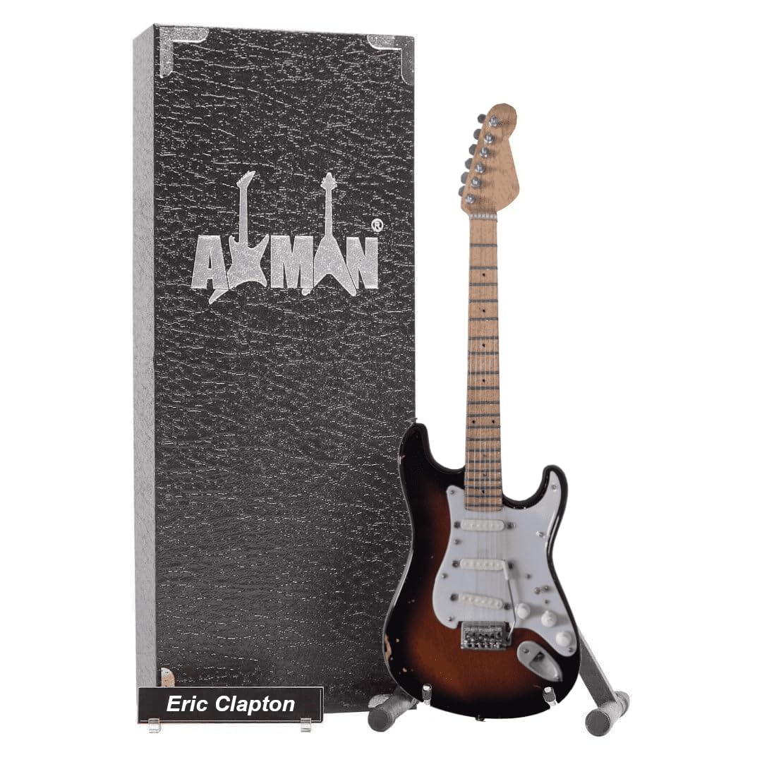 Eric C brownie guitar Distressed : Miniature Guitar Replica - Music Gifts - Handmade Ornamental 1/4 Scale - Includes a Display Box, Name Tag and Miniature Guitar Stand