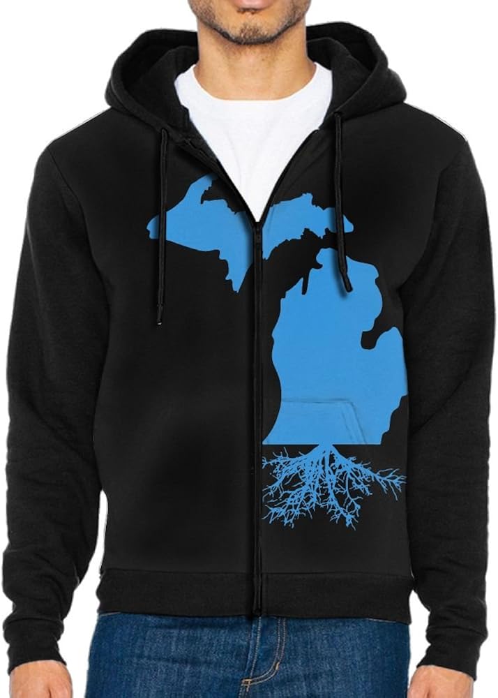 Okb7 Men's ZipUp Hoodie Sweatshirt Michigan Roots State Map Fleece