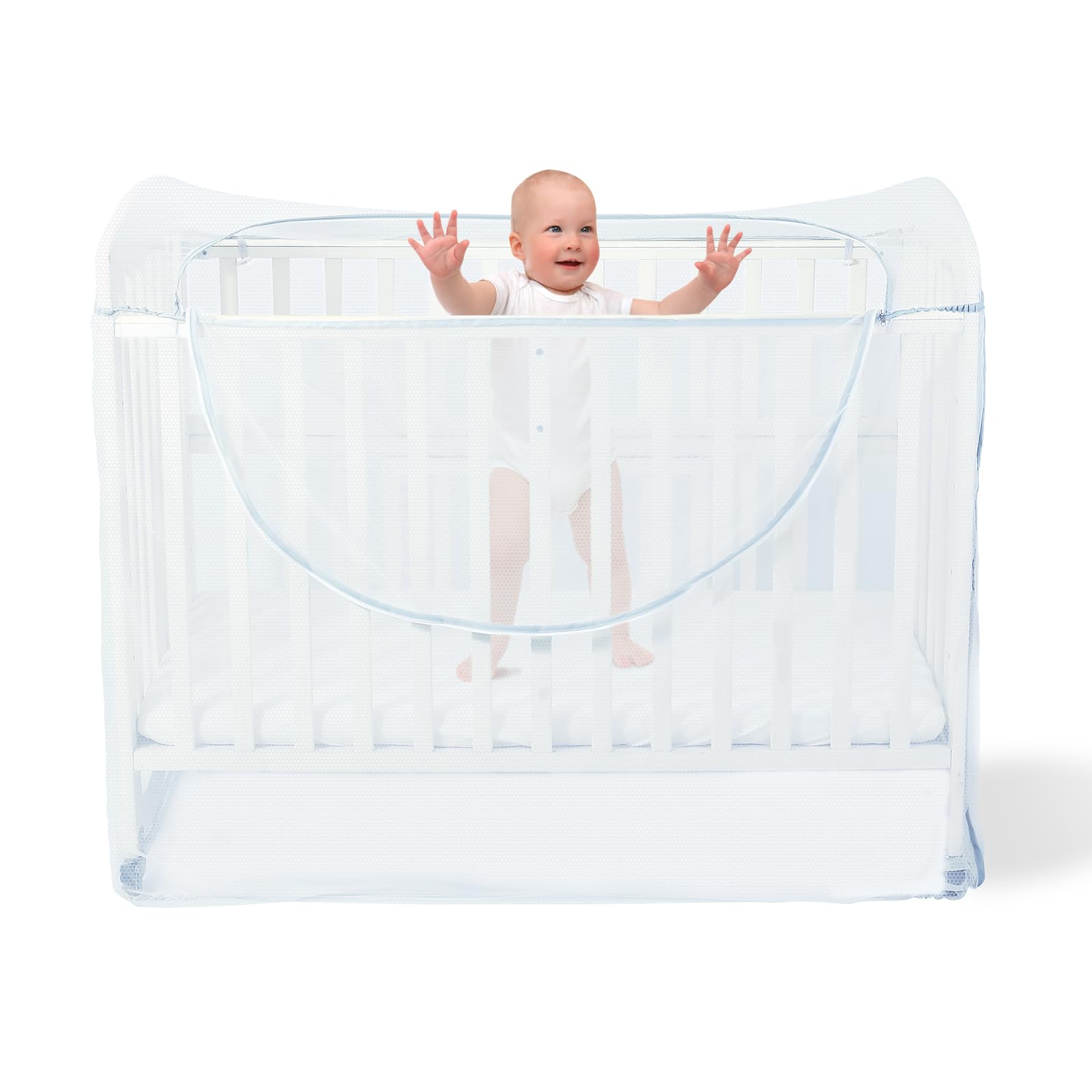 Orzbow Universal Mosquito Net for Cot Bed, Breathable Cat Net for Co Sleeper Crib with Zipper, Easy Access, Quick Installation, Protects from Baby Climbing Out and from Cats or Insects In, White