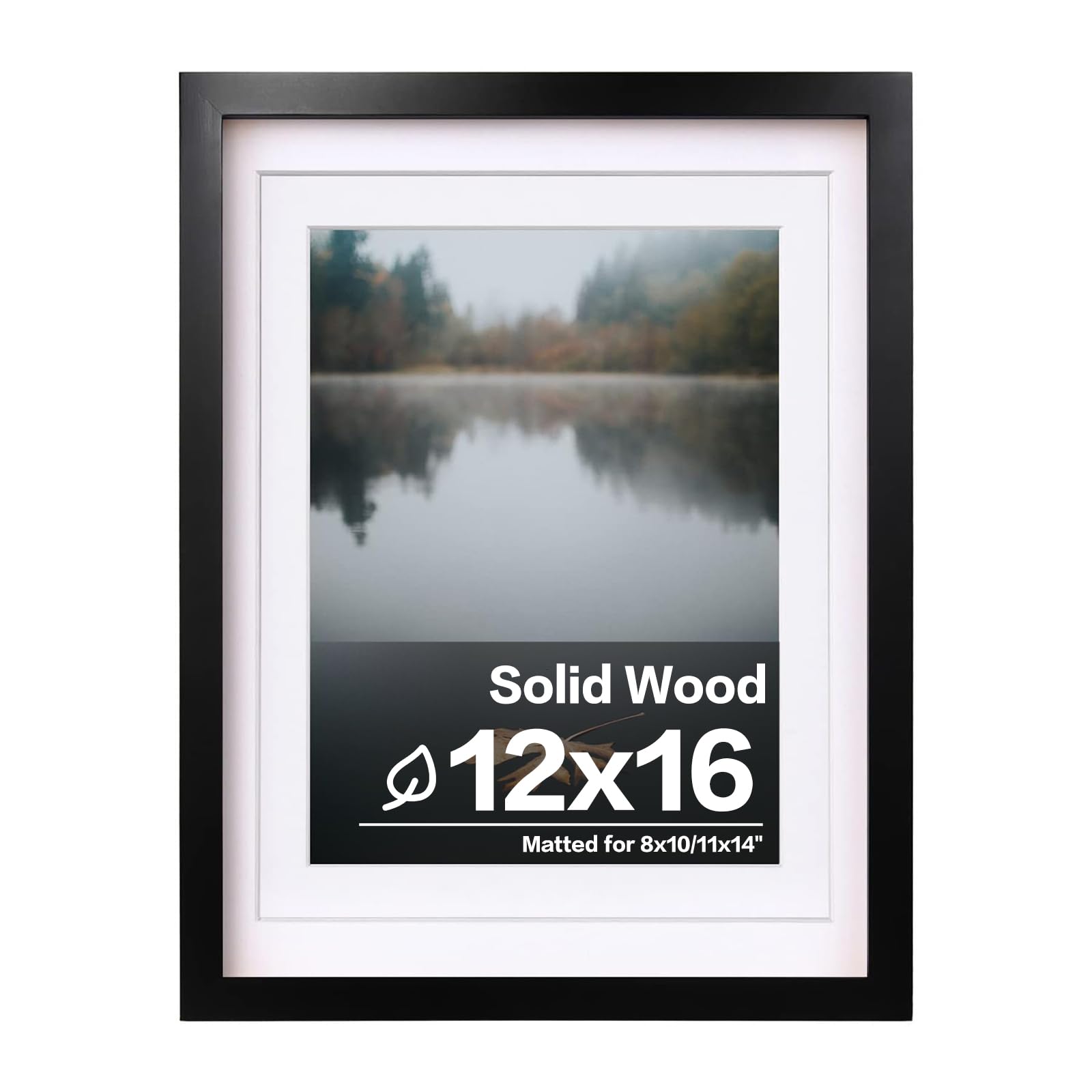 Photo 1 of Egofine 12x16 Picture Frame Black Covered by Plexiglass Made of Solid Wood, Display Pictures 9x12 and 11x14 with Mat or 12x16 Without Mat for Wall Mounting