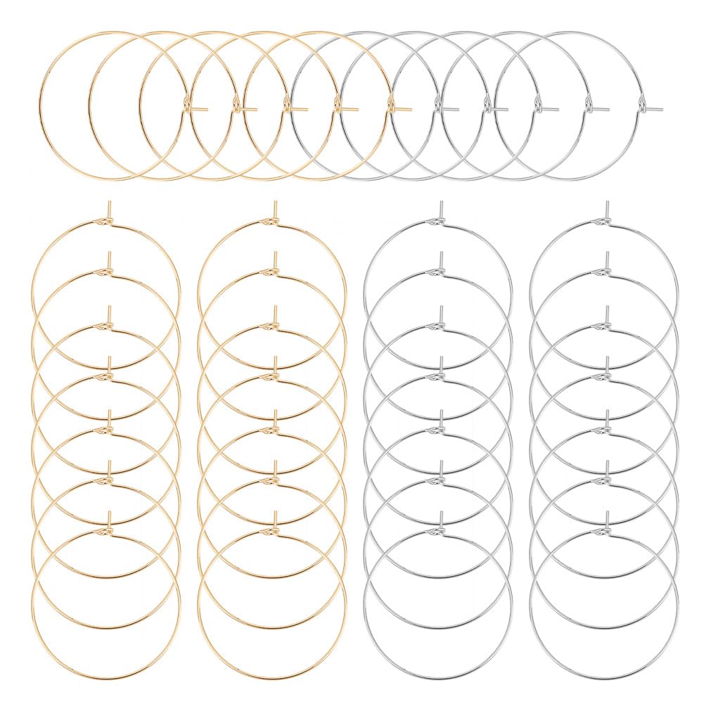UNICRAFTALE About 100pcs 30mm 2 Colors Earring Hoops Wine Glass Charms Rings Stainless Steel Hoop Earring for Women DIY Earring Making 21 Gauge Golden and Stainless Steel Color