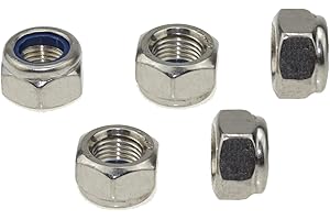 304 Stainless Steel Hex Nut Nylock Locknuts A2-70 (5, M12-Fine Pitch 1.25)