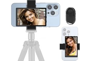 OmniMaster Phone Vlog Selfie Monitor Screen, Magnetic Phone Holder Clip Mount, Using Rear Camera for Selfie Vlog Live Stream TikTok, Instagram, YouTube, iPhone & Android Phone Compatible