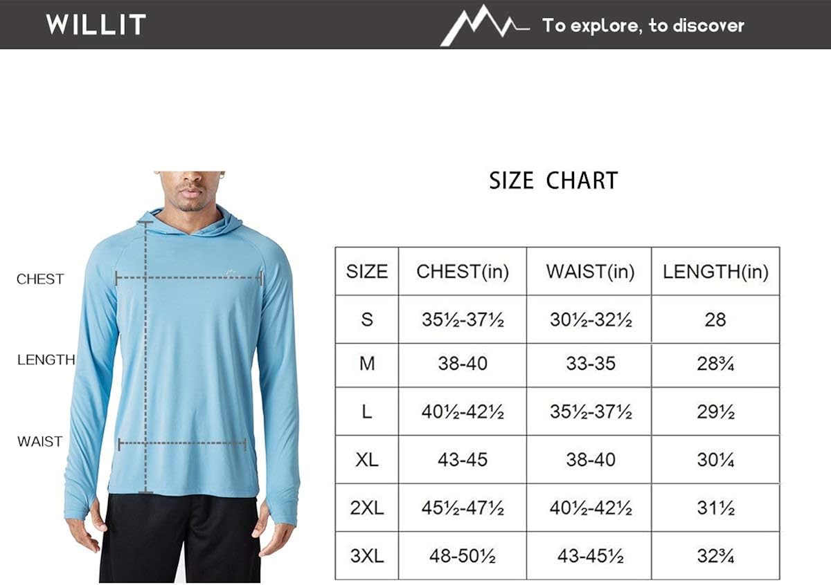 Willit Men's UPF 50+ Sun Protection Hoodie Shirt Long Sleeve SPF Fishing Outdoor UV Shirt Hiking Lightweight: Clothing