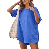 Glamaker Women's Summer Oversized Tee Romper Casual Workout Athletic Romper Onesie Backless Loose Shorts Jumpsuit Overalls