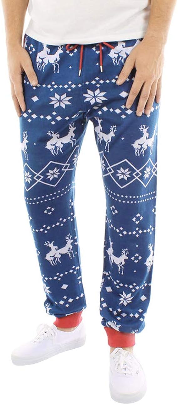 Mumustar Mens Christmas Trousers Elasticated Waist Snowflakes Reindeer