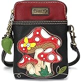 CHALA Crossbody Cell Phone Purse | Women's Multi-Color Wristlet Handbags with Adjustable Strap (Black_ Red Mushroom)