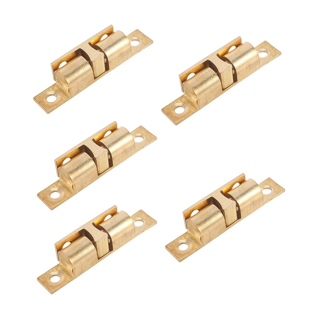 Shiwaki 5pcs Ball Catch Solid Brass Adjustable Double Ball Tension Roller Catch Latch Hardware Fitting for Cabinet Closet Furniture Door(50MM)