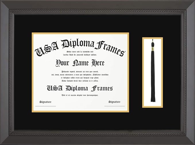 Black Rope Diploma Frame with Black Suede Matting and