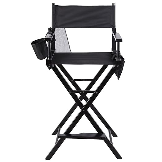 Black Heavy Duty Folding Directors Chair with 2 Storage Side Bags