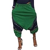 LETSVDO Womens Baggy Harem Jeans Elastic Waist Wide Leg Barrel Cargo Patchwork Ripped Hippie Cropped Denim Jogger Pants