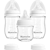 Numvim Natural Glass Baby Bottles with Gentle & Extra Slow Flow Nipples, Newborn Breastfeeding Bottle, Anti-Colic, Includes 1pcs SS Nipples(0 Month+) 2pcs S Nipples(1m+),3 Packs (White 3 Oz + 5 Ounce)