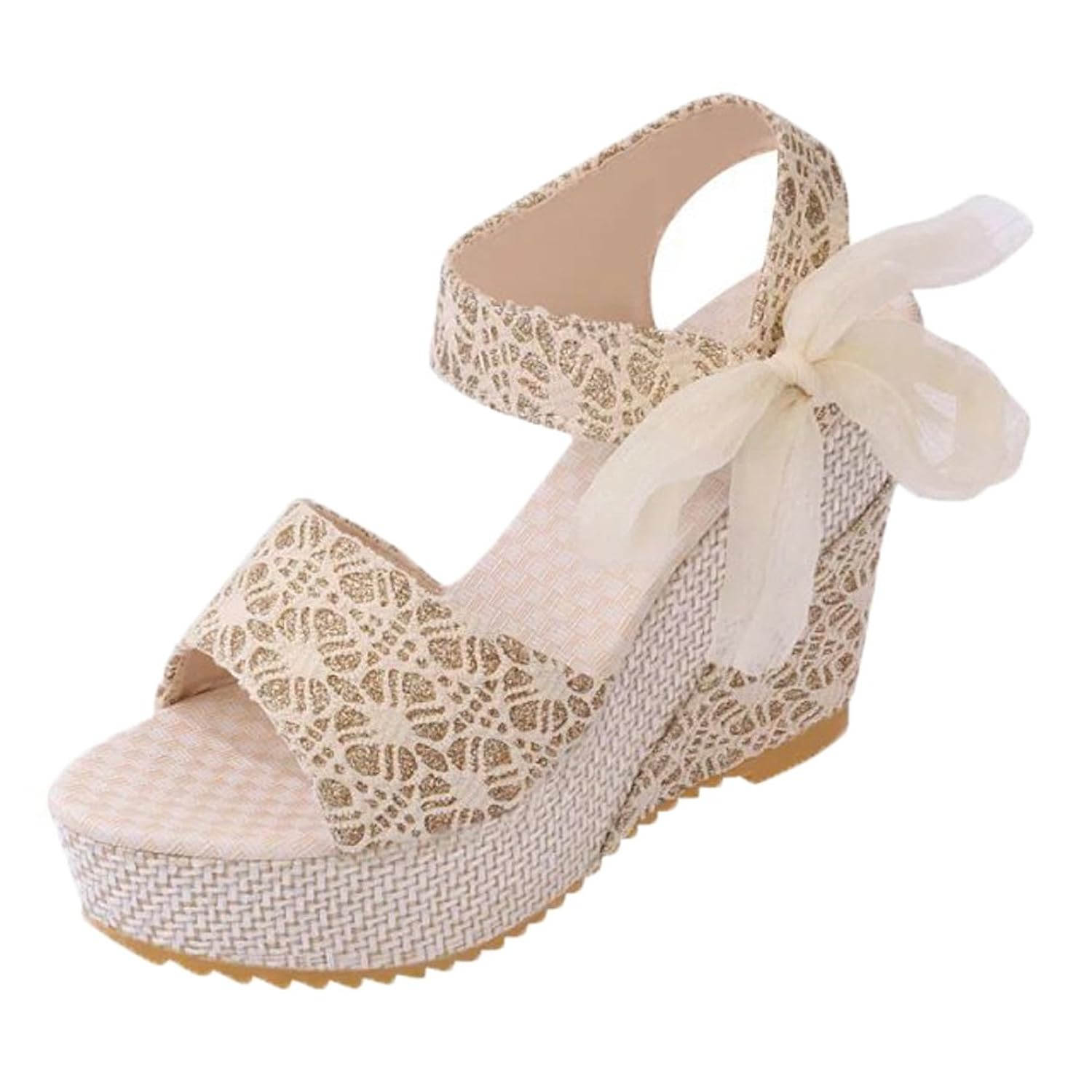 Minetom Sandalias con Cuña Mujer Verano Dulce Encaje Arco Peep Toe Zapatos