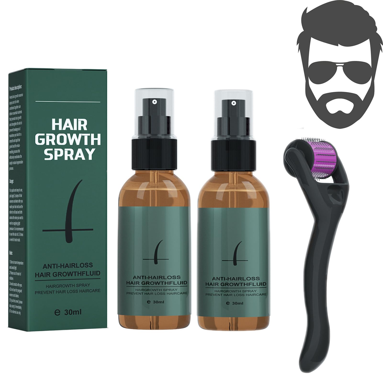 Mikabila Beard Growth Kit, 2pcs - Serum & Stimulate Roller, 0.5mm Derma Roller, Facilitates New & Old Hair Growth, Beard Grooming Tools for Rapid Growth
