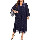 Plus Size Jacket Dress Suits 2 Piece Chiffon Sets Delicate Rhinestone Pattern Mother of Bride Dresses for Wedding