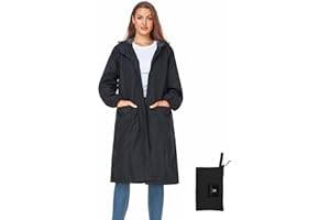 SaphiRose Women's Long Rain Jacket Waterproof Lightweight Hooded Raincoat Packable Knee Length Rain coat