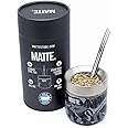 Matte 6.5 oz Yerba Mate Gourd and Bombilla Set - Includes Camo DS Pro Box - BPA Free Yerba Mate Set Kit with Mate Straw, Elegant Design, Non-Slip Base (Black)