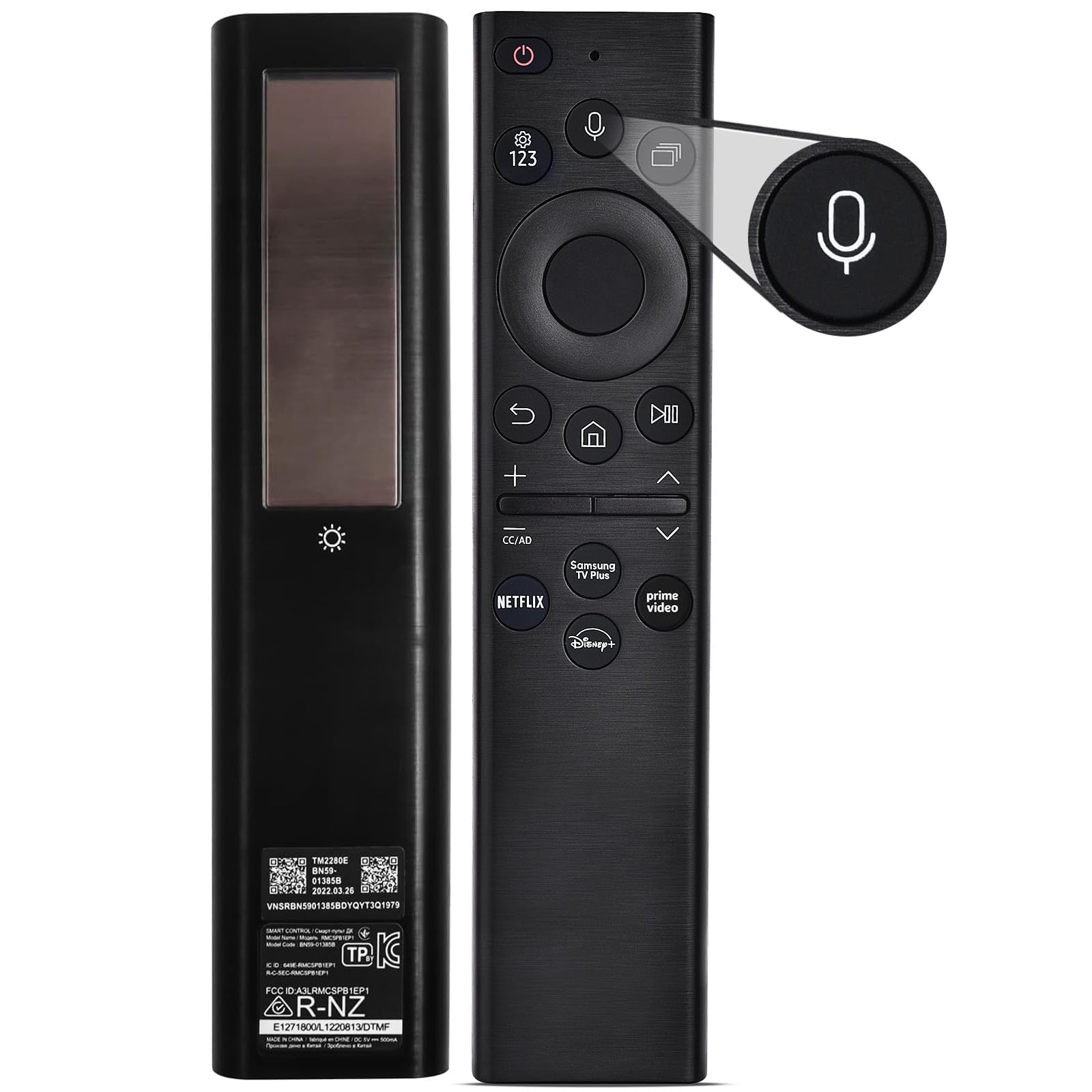 Photo 1 of Voice Remote for Samsung Smart TV,Replacement Control Compatible with BN59-01385A,Solar Version,for All 2019 to 2025 Samsung Crystal/UHD/QLED/Frame/NEO QLED/ 4K 8K Smart TVs,2 Year Warranty