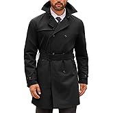 Runcati Mens Double Breasted Trench Coat Notched Lapel Windbreaker Jackets Causal Overcoat With Belt