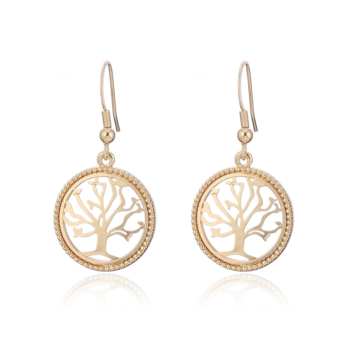 Gold Tree of Life Dangle Earrings for Women,Personalized Shiny Alloy Hypoallergenic Drop Earrings Birthday Friendship Gift