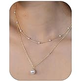 LUXU kisskids Pearl Necklace for Women, 14K Gold Plated Non Tarnish Gold Necklace Pearl Pendant Choker Set, Wedding Bridal Pearl Necklace Cute Jewelry Gifts for Women