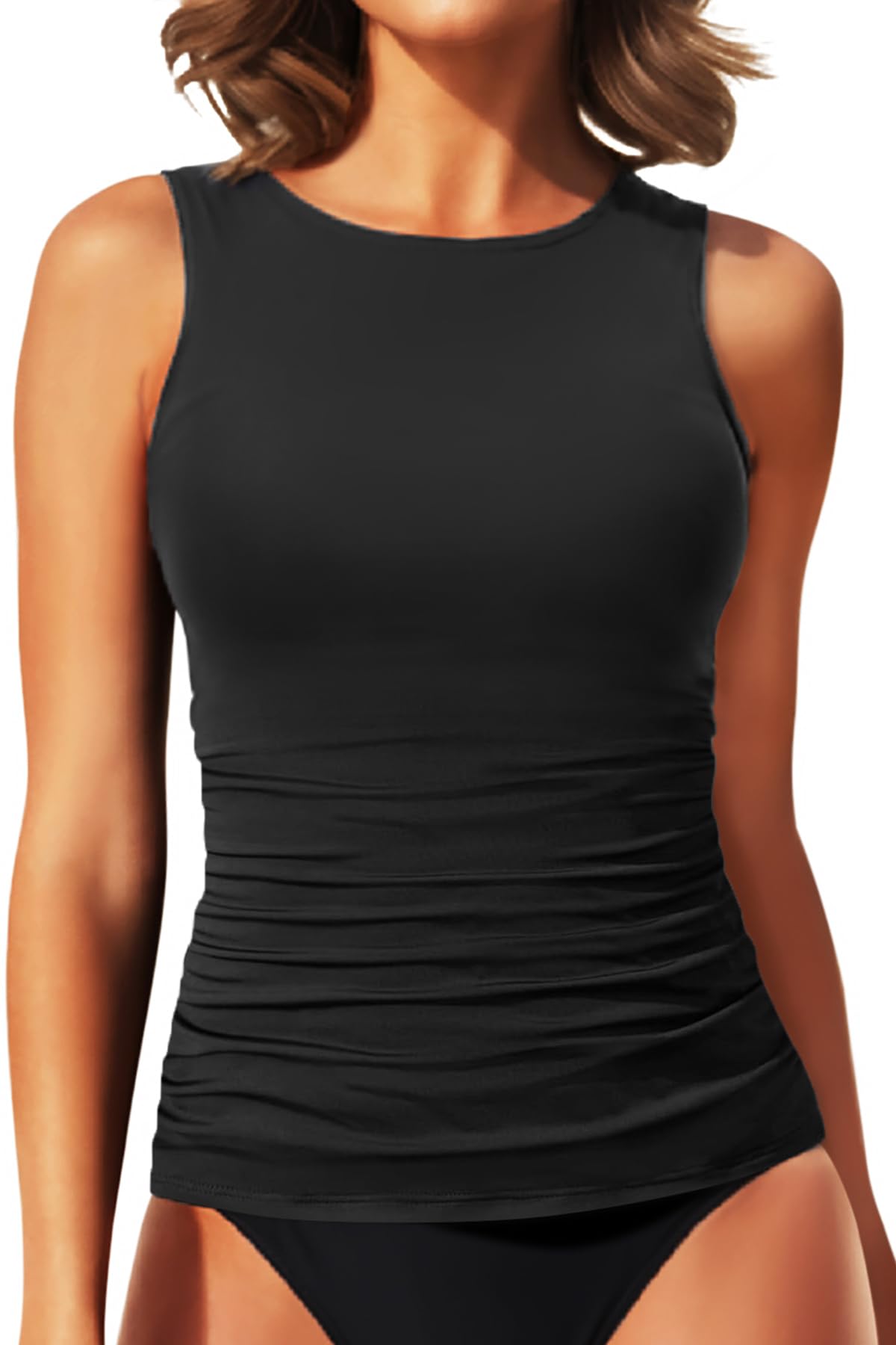 Photo 1 of Daci Black Tankini Tops for Women High Neck Swim Top Tummy Control Bathing Suit Top Modest Swim Tank Top No Bottom XXL