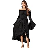 Populus Renaissance Costume Women Medieval Pirate Viking Long Sleeve Bell Gothic Dress for Halloween